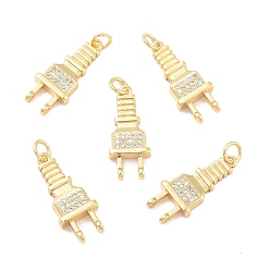 Real 18K Gold Plated Eco-Friendly Brass Micro Pave Cubic Zirconia Pendants, Long-Lasting Plated, Lead Free & Cadmium Free & Nickel Free, Real 18K Gold Plated, Real 18K Gold Plated, 22.5x9x3mm, Hole: 3mm