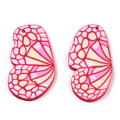 Hot Pink Handmade Polymer Clay Pendants, Butterfly Charm, Hot Pink, 27~29x15~18x2mm, Hole: 1.2mm