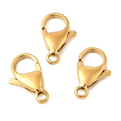 Real 18K Gold Plated Ion Plating(IP) 304 Stainless Steel Lobster Claw Clasps, Parrot Trigger Clasps, Real 18K Gold Plated, 15x9x4mm, Hole: 2mm