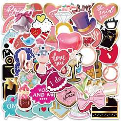 Pink Valentine's Day PVC Self Adhesive Sticker Labels, Waterproof Decals, for Suitcase, Skateboard, Refrigerator, Helmet, Mobile Phone Shell, Pink, 40~80mm, 52pcs/bag