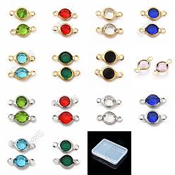 Couleur Mélangete 56pcs 14 couleurs 304 acier inoxydable avec breloques de connecteur en verre, maillons ronds plats, or et acier inoxydable Couleur, couleur mixte, 12.5x7x2mm, Trou: 1.5mm, 4 pcs / couleur