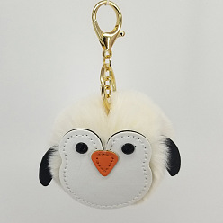 beige Cute Penguin Fur Ball Keychain Pendant Cartoon Penguin Keyring Bag Charm