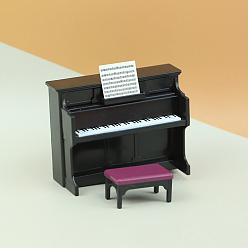 Black Mini Plastic & Paper Piano & Sheet Music & Chair Model, Miniature Dollhouse Decorations Accessories, Black, 23~38x40~85x20~69mm, 2pcs/set