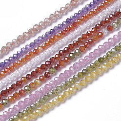 Mixed Color Cubic Zirconia Beads Strands, Faceted, Round, Mixed Color, 1.5~2x2mm, Hole: 0.2mm, about 178~186pcs/strand, 15~15.5 inch(37.5~38.5cm)
