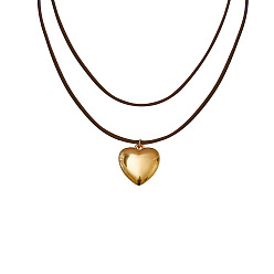 brown rope Adjustable Velvet Choker Necklace with Heart Pendant - Minimalist, Fashionable, Trendy.