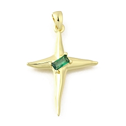 Темно-Зеленый Кулон из циркония, звезды прелести, стойки покрытие, прочное покрытие, без кадмия и без свинца, реальный 18 k позолоченный, темно-зеленый, 32x21x4 мм, отверстие : 3.5x2.5 мм