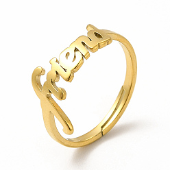 Real 18K Gold Plated Ion Plating(IP) 304 Stainless Steel Word Friend Adjustable Ring for Women, Real 18K Gold Plated, US Size 6(16.5mm)