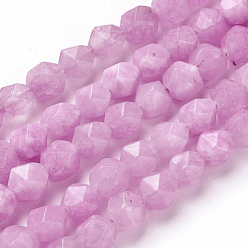 Orchid Natural Jade Beads Strands, Dyed, Faceted, Polygon, Orchid, 7~8mm, Hole: 1mm, about 47~48pcs/strand, 14.5 inch~15 inch(37~38cm)