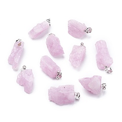 Kunzite Natural Kunzite Pendants, Rough Raw Stone, with Brass Bails, Grade AAAAA, Long-Lasting Plated, Nuggets, Platinum, 19~29.5x12.5~23x5.3~9.5mm, Hole: 3.9x3.7mm