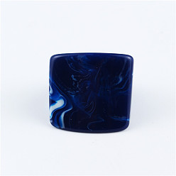 Синий Яркое квадратное кольцо из смолы с леопардовым принтом и винтажным эффектом натурального камня