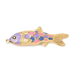 Лиловый 304 эмаль нержавеющей стали большие кулоны, рыбы прелести, реальный 18 k позолоченный, ионное покрытие (ip), сирень, 50.5x17x3 мм, отверстие : 1.8 мм