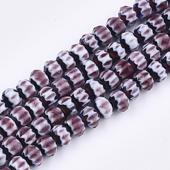 Old Rose Glass Beads Strands, Faceted, Rondelle with Flower, Old Rose, 7.5~8x5.5mm, Hole: 1~1.5mm, about 74pcs/strand, 16.1 inch