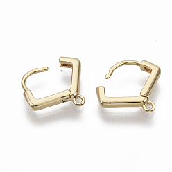 Real 18K Gold Plated Brass Huggie Hoop Earring Findings, Nickel Free, Real 18K Gold Plated, with Horizontal Loop, 13x13x2.5mm, Hole: 1mm, Pin: 0.8x1mm