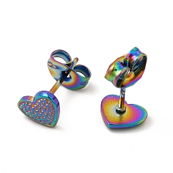 Rainbow Color Ионное покрытие (ip) 304 серьги-гвоздики из нержавеющей стали для женщин, Радуга цветов, 6x7 мм, штифты : 0.8 мм