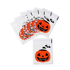 Pumpkin Halloween Theme Plastic Bakeware Bag, with Self-adhesive, for Chocolate, Candy, Cookies, Square, Pumpkin, 130x100mm, Inner Diameter: 100x100mm, 2 styles, 50pcs/style, 100pcs/bag