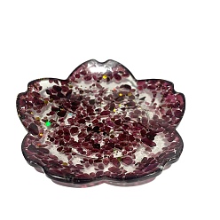 Garnet Resin Flower Plate Display Decoration, with Natural Garnet Chips inside Statues for Home Office Decorations, 100x100x15mm