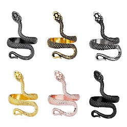 Mixed Color 6Pcs Snake Ring Set, Adjustable Open Rings, Vintage Snake Knuckle Rings, Retro Reptile Animal Finger Rings Jewelry for Women Men, Mixed Color, 32mm, Inner Diameter: 16mm