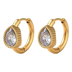 Прозрачный Серьги из 304 нержавеющей стали, ионное покрытие (ip), слеза, золотые, прозрачные, 16.5x18.5x8 мм