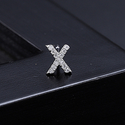 Letter X Platinum Brass Micro Pave Cubic Zirconia Stud Earrings, Initial Letter, Letter X, No Size