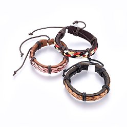 Mixed Color Braided Leather Cord Bracelets, with Waxed Cord, Mixed Color, 2-1/8 inch(5.5cm)~3 inch(7.5cm)
