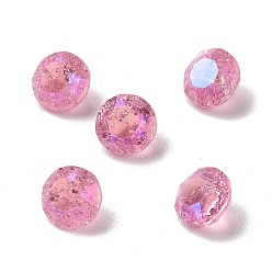 Rose Crackle Moonlight Style Glass Rhinestone Cabochons, Pointed Back, Diamond, Rose, 6.2x4.2mm