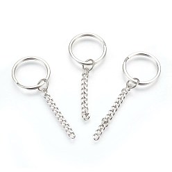 Stainless Steel Color 304 Stainless Steel Split Key Rings, Keychain Clasp Findings, with Chains, Stainless Steel Color, 68mm, 25x2mm