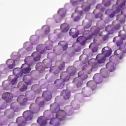 Amethyst Natural Amethyst Bead Strands, Faceted, Round, 3mm, Hole: 1mm, about 130pcs/strand, 15 inch