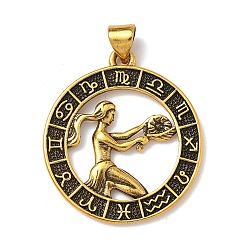 Дева Латунные подвески, стойки покрытие, плоские круглые с созвездием, без свинца и без кадмия, долговечный, Дева, 26x23.5x1.5 мм, отверстие : 3.8x3.4 мм