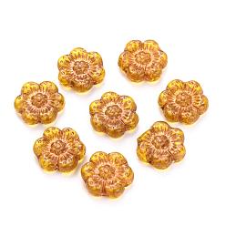 Yellow Green Czech Glass Beads, Flower, Yellow Green, 14x14mm, Hole: 0.8~1mm