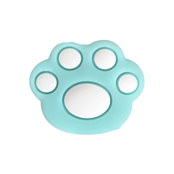 Pale Turquoise Bear Paw Food Grade Eco-Friendly Silicone Focal Beads, Chewing Beads For Teethers, Pale Turquoise, 28.5mm