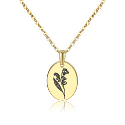 May Lily 304 Stainless Steel Birth Month Flower Pendant Necklace, Floral Dainty Jewelry for Women, Golden, May Lily, 17.72 inch(45cm)