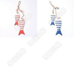 Mixed Color SUPERFINDINGS 2 Sets 2 Colors Printed Wooden Big Pendants, Wood Home Welcome Hanging Decorations with Hemp Rope, Fish, Mixed Color, 45cm, Beads: 2cm, Little Fish: 14.7x4.7x1.6cm, Large Fish: 19x5.7x1.7cm, 1 set/color