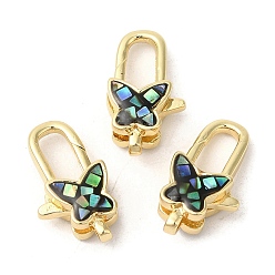 Черный Карабин-лобстеры, латунные, с эмалью и ракушкой, долговечный, без свинца и без кадмия, реальный 18 k позолоченный, бабочка, чёрные, 18x10x6 мм, отверстие : 1.5 мм
