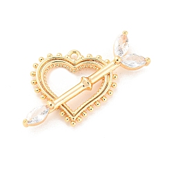 Real 18K Gold Plated Brass Pendants, with Clear Glass, Heart with Arrow Charms, Real 18K Gold Plated, 21x28x5mm, Hole: 1.2mm