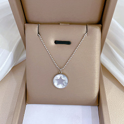 K420 Silver [All-titanium steel] Minimalist Gold Necklace for Women - Lock Bone Chain with Pentagram Pendant
