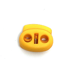 Gold Nylon Cord Locks Clip Ends, Double Hole Drawstring Stopper Fastener Buttons, Gold, 1.8x2cm, Hole: 4mm