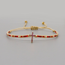 MI-B210010A Bohemian personality ethnic style diamond cross hand rope rice beads rainbow beaded small bracelet