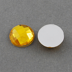 Gold Acrylic Rhinestone Cabochons, Flat Back, Faceted, Half Round, Gold, 8x3mm