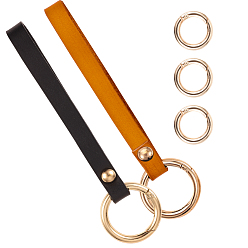 Mixed Color Leather Keychain, with Iron Split Key Rings and Alloy Spring Gate Rings, Mixed Color, 158mm, Leather: 132x10mm, Clasp: 33.5x4mm