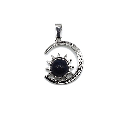 Lapis Lazuli Natural Lapis Lazuli Dyed Pendants, Antique Silver Plated Alloy Moon with Sun Charms, 28x22mm