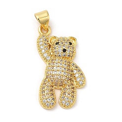 Clear Brass Pendants, with Cubic Zirconia, Lead Free & Cadmium Free, Bear Charms, Real 18K Gold Plated, Clear, 27.5x16x4.5mm, Hole: 5.3x3.2mm