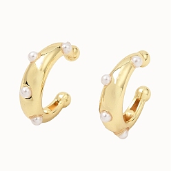 Blanco Pendientes de pulsera de latón y plástico ABS con perlas para mujer, chapado en rack, larga duración plateado, sin plomo y cadmio, real 18 k chapado en oro, blanco, 14.5x4x14 mm