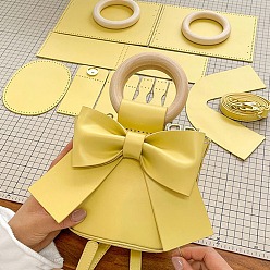 Желтый Наборы для изготовления женских сумок через плечо из искусственной кожи с бантом своими руками, Комплект сумки-сумки крючком для начинающих., желтые, 14x14x7 см