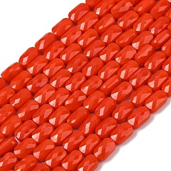 Оранжево-Красный Непрозрачное стекло бисер нитей, прямоугольные, граненые, оранжево-красный, 7x4.5x3.5 мм, отверстие : 0.9 мм, около 79~80 шт / нитка, 21.65''~22.24'' (55~56.5 см)