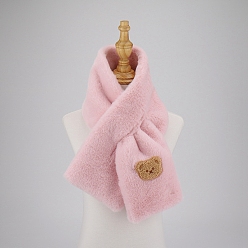 Pink Polyester Faux Rabbit Fur Boys Girls Adjustable Neck Warmer Scarf, Winter Autumn Kids Cute Bear Collar Scarf, Pink, 830~1300mm