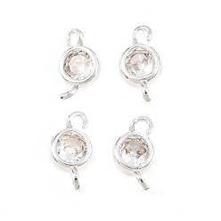 Серебро Латунные подвески из прозрачного кубического циркония, плоские круглые ссылки, серебряные, 10x5.5x2 мм, отверстия : 1 mm и 1.2 мм