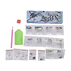 Mixed Color 5D DIY Diamond Painting Stickers Kits For ABS Pencil Case Making, with Resin Rhinestones, Diamond Sticky Pen, Tray Plate and Glue Clay, Rectangle with Cat Pattern, Mixed Color, 20.5x7x2.5cm