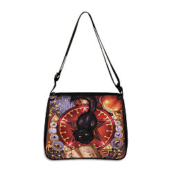 Cat Shape Polyester Bag, Gothic Style Adjustable Shoulder Bag for Wiccan Lovers, Cat Shape, 24x20cm