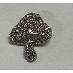 White Cubic Zirconia Mushroom Brooch, Alloy Badge for Backpack Clothes, White, 30x27mm