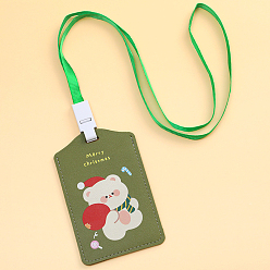 Bear Christmas Themed Imitation Leather Neck Strap Card Holders, Badge Holder Lanyard, Bear, 350mm